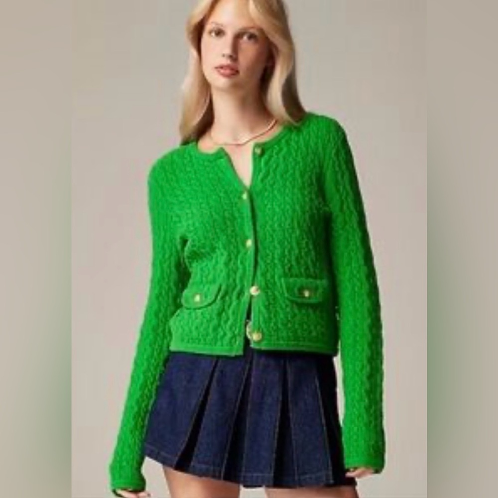 J.Crew Odette cable-knit sweater lady jacket in cotton-blend bouclé